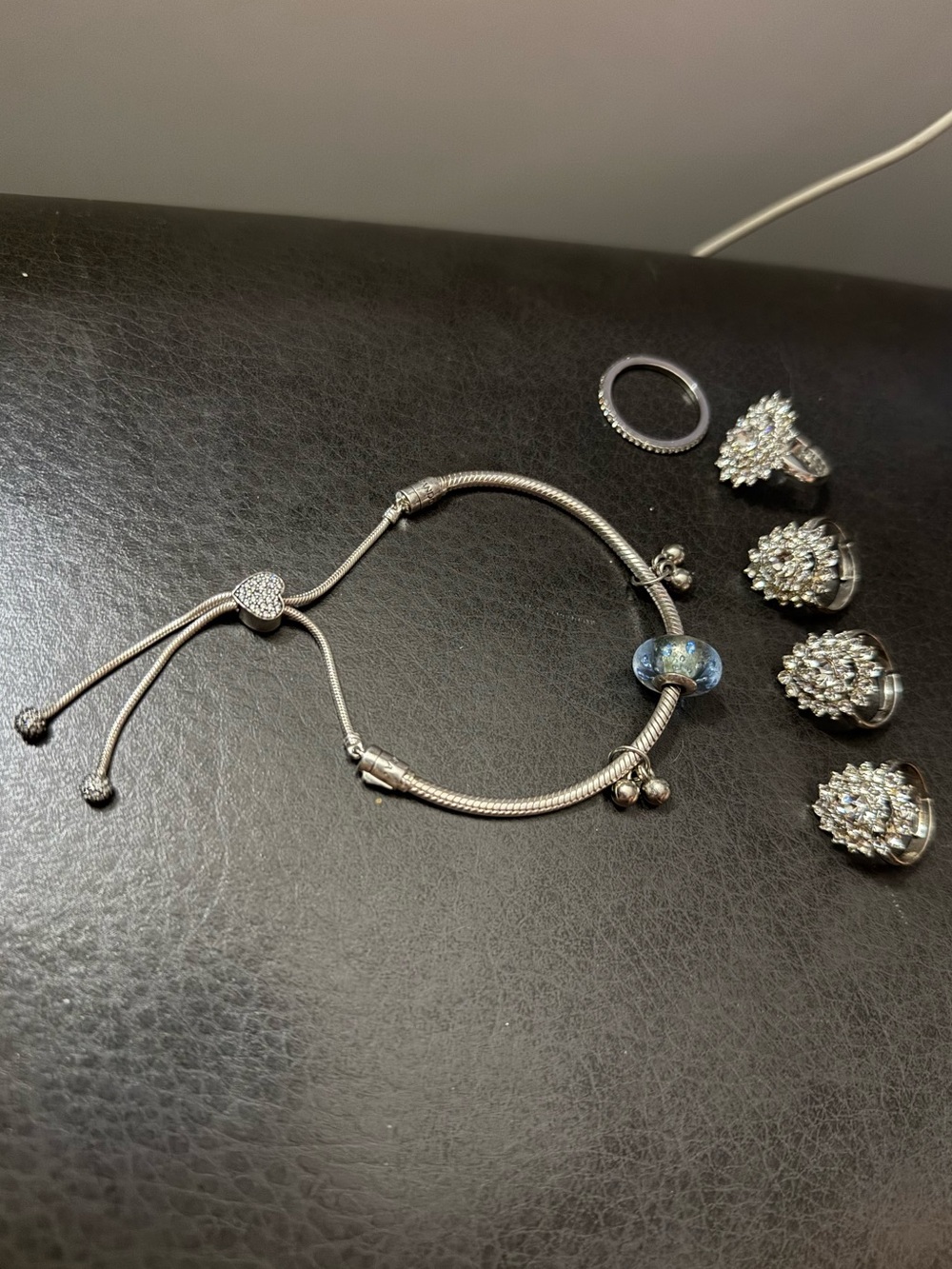 Pandora Silver Snake Chain Bracelet with Pandora Blue Glass Charm